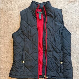 WomenBlack Quilted Vest with Red Lining